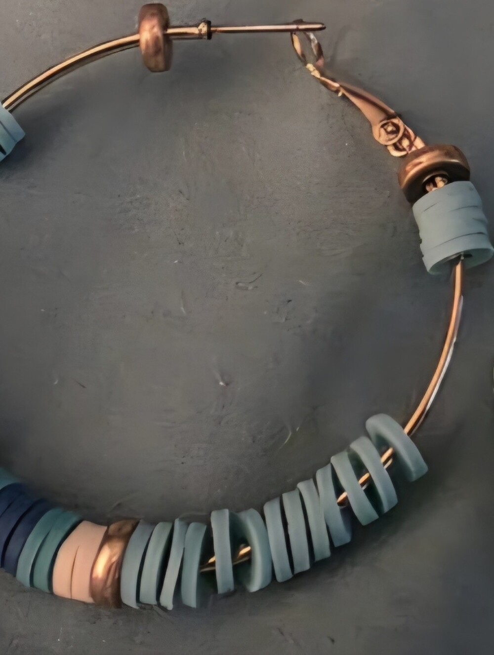 Handcrafted Blue Bead Hoop Earring with Bronze Accents